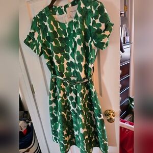 Carolina Herrera New York Green And White Short Sleeve Dress